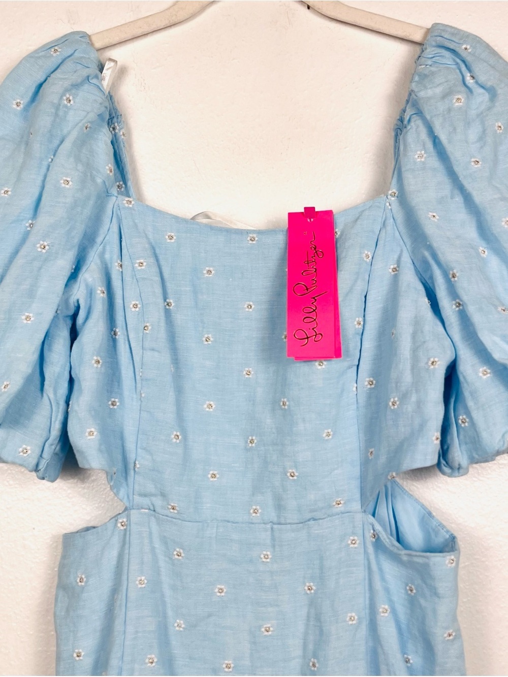 NWT Lilly Pulitzer Kylanne Blue Linen Cutout Mini Dress Drive Me Daisy Floral - Picture 5 of 9